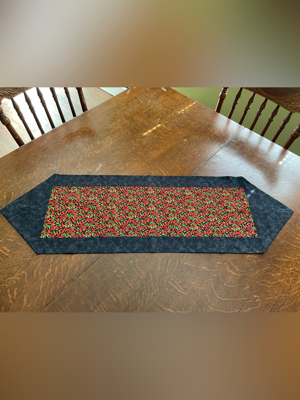 Handmade Black and Red Chili Pepper Table Runner